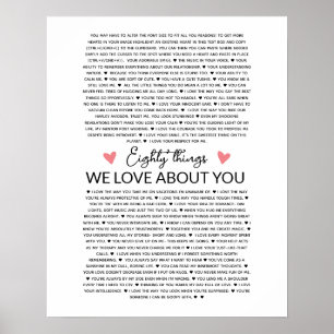 Affiche 80 raisons pour lesquelles nous vous aimons cadeau