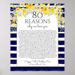 Affiche 80 raisons pour lesquelles nous vous aimons jaune