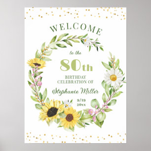 Affiche 80e 80 Fabuleuse fête d'anniversaire Sunflower Bie