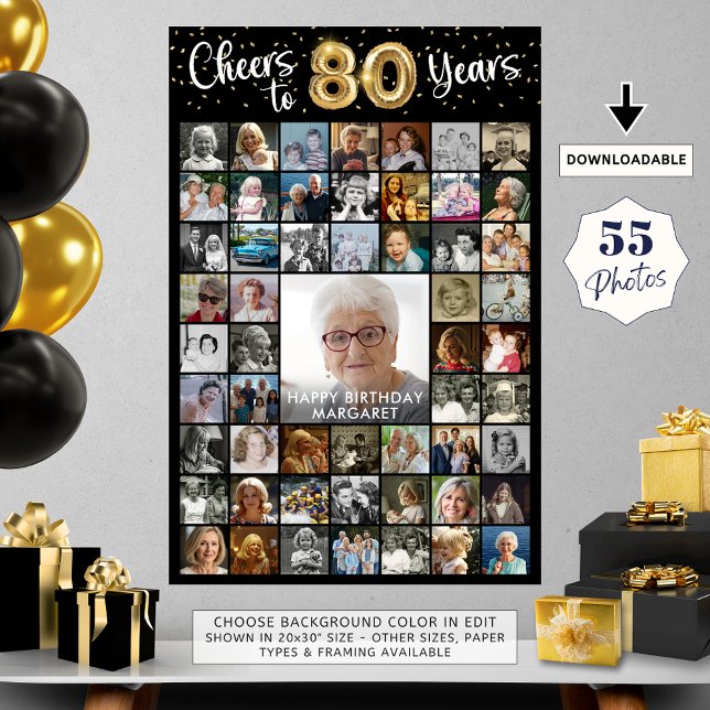 Affiche 80e anniversaire 55 Collage de photos encourage à  (Créateur téléchargé)
