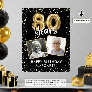 Affiche 80e anniversaire Black Gold Balloon Confetti 2 Pho