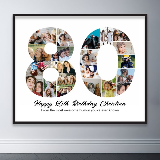 Affiche 80e anniversaire Numéro 80 Collage photo Anniversa (80th birthday number 80 photo collage poster wall art)