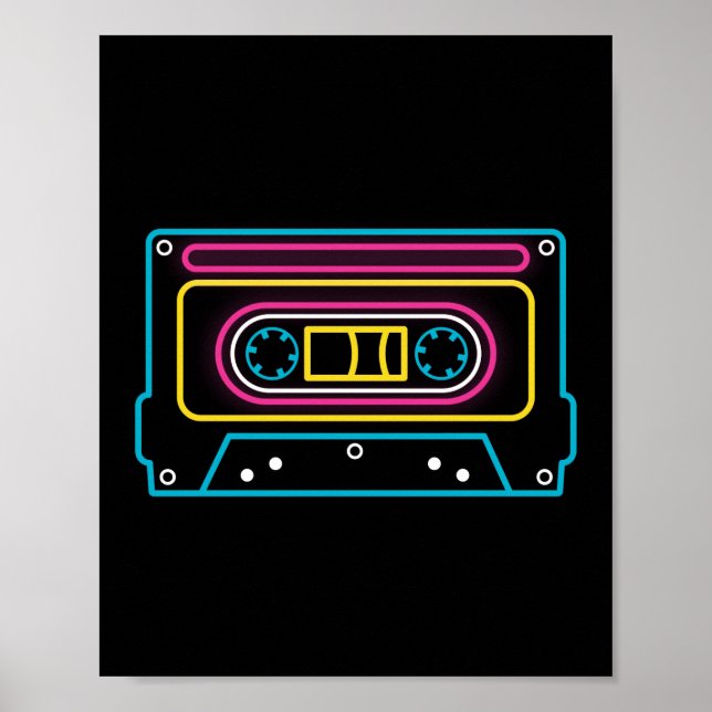 Affiche 80s 90s Neon Cassette Ghettobaster (Devant)