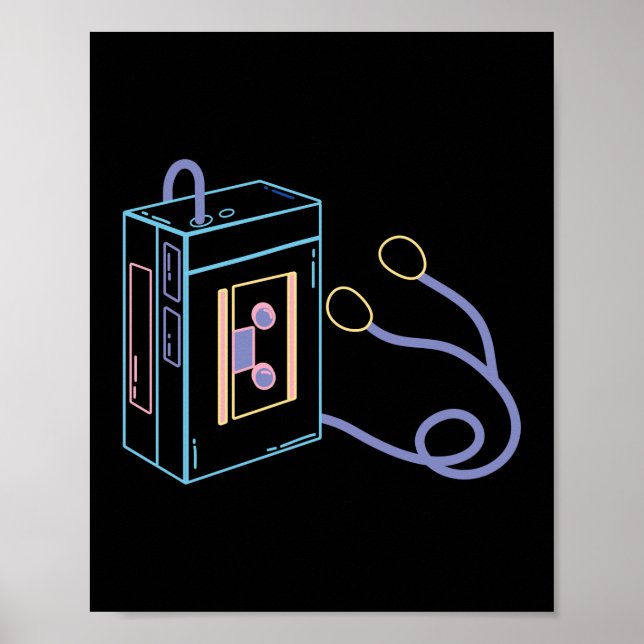 Affiche 80s 90s rétro Neon Walkman (Devant)