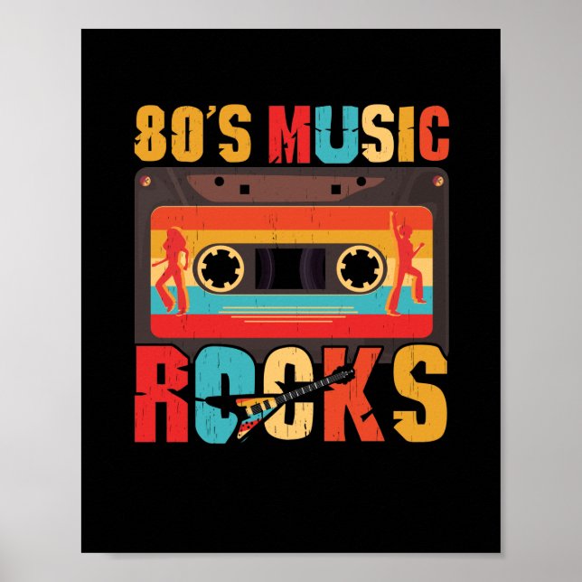 Affiche 80s Music Rocks - Vintage Retro Distressed (Devant)