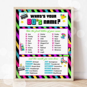 Affiche 80s Nom Jeu Party Signal Neon Retro