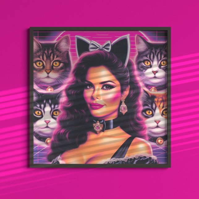 Affiche 80s Retrowave Cat Woman (Créateur téléchargé)