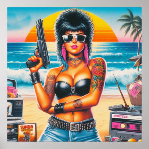 Affiche 80s Retrowave Punk Girl