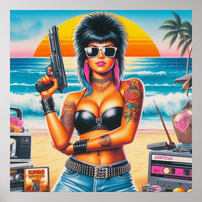 Affiche 80s Retrowave Punk Girl (Devant)