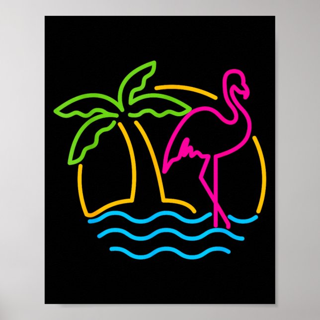 Affiche 80s Vintage Miami Retro Neon Nk Flamingo  (Devant)