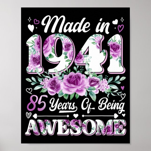 Affiche 85 ans fabriqués en 1941 Floral 85e anniversaire (Devant)