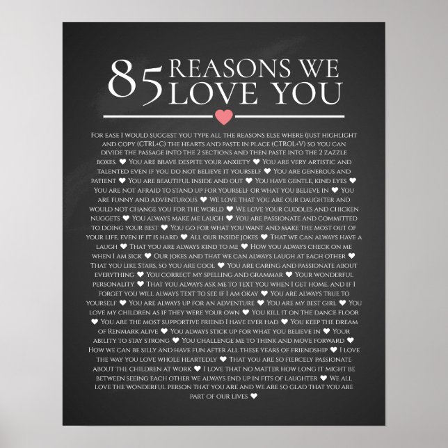 Affiche 85 raisons pour lesquelles nous vous aimons 80e 60 (Devant)