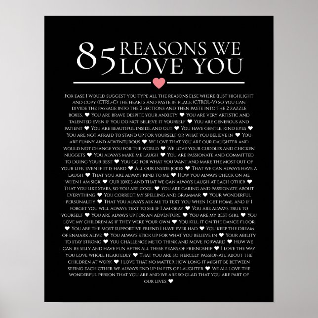 Affiche 85 raisons pour lesquelles nous vous aimons 80e 60 (Devant)