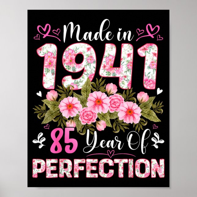 Affiche 85 Year Old Made In 1941 Floral 85th Birthday Wome (Devant)