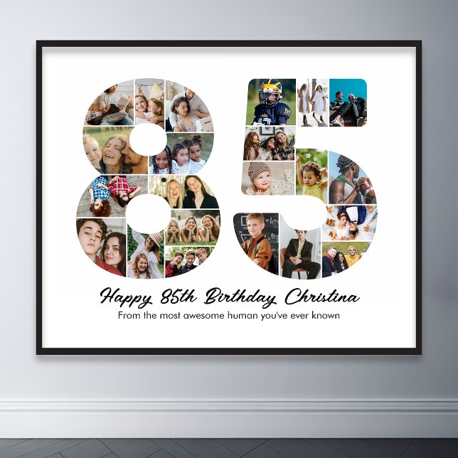 Affiche 85e anniversaire Numéro 85 Collage photo Anniversa (85th birthday number 85 photo collage poster wall art)