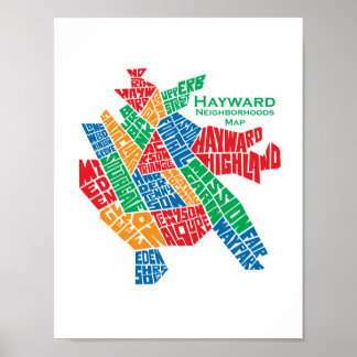 Affiche 8.5x11 de carte de voisinages de Hayward