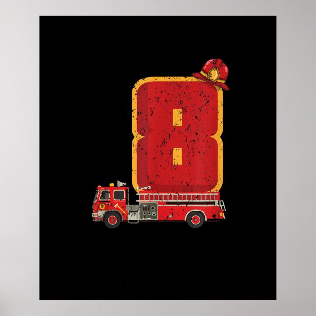 Affiche 8 Anniversaire Cadeaux Garçon Pompier (Devant)