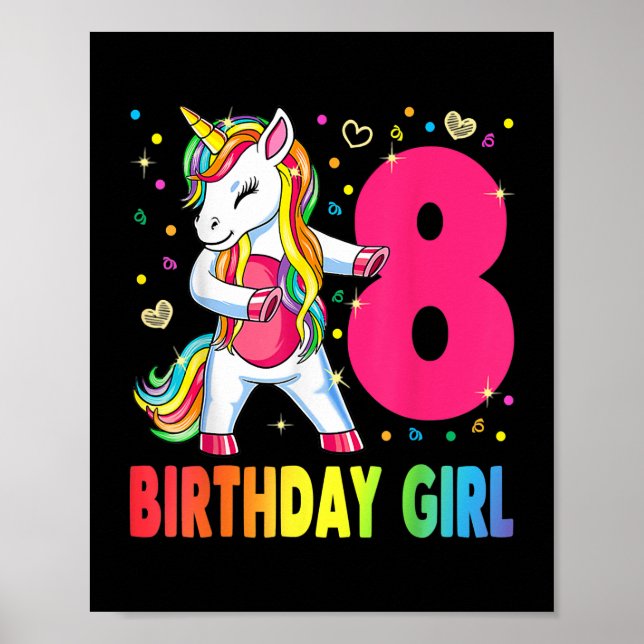 Affiche 8 Ans Unicorne Flossant 8e Anniversaire fille (Devant)