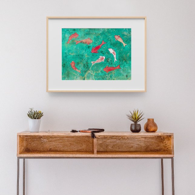 Affiche 8 carpes koï rouges et dorées aquarelle (Créateur téléchargé)