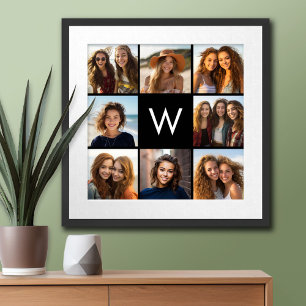 Affiche 8 Collage Photo Monogramme Personnalisé Noir et Bl