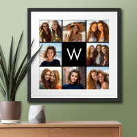 8 Photo Collage personnalisé Monogramme noir et bl