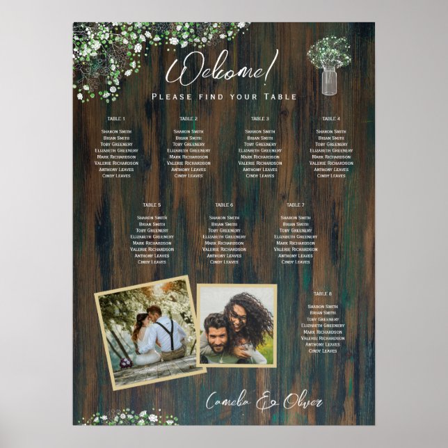 Affiche 8 Table Bois rustique Gypsophila Mousse DE SIÈGE P (Devant)