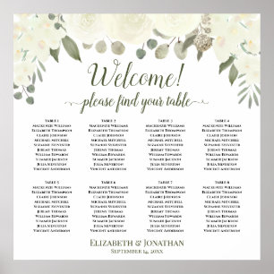 Affiche 8 Table Roses Blanches Mariage Bohème Plan de Tabl