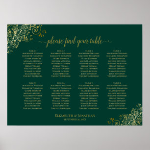 Affiche 8 Table Wedding Seating Chart Emerald Green & Gold