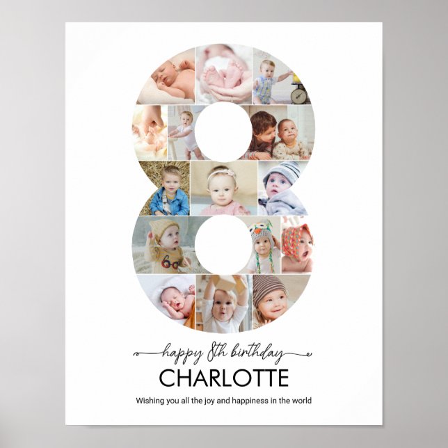 Affiche 8e Anniversaire Numéro 8 Collage Photo Image Perso (Devant)