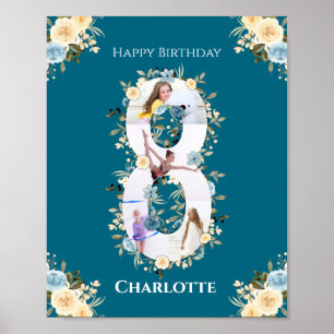 Affiche 8e anniversaire Photo Collage Turquoise bleu jaune