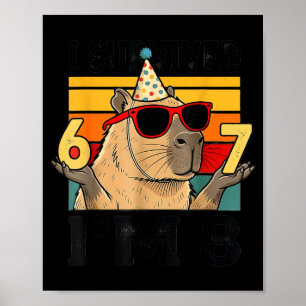 Affiche 8e anniversaire survécu 67 8 capybara drôle enfant