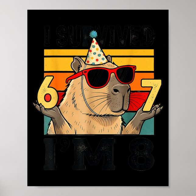 Affiche 8e anniversaire survécu 67 8 capybara drôle enfant (Devant)
