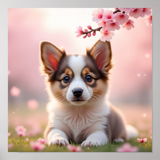 Affiche 8K Corgi-Realistic Puppy in Autumn Maple Leaves (Devant)