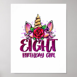 Affiche 8th Birthday Girl Shirt 8 Year Old Girl Birthday G