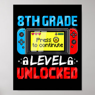 Affiche 8th Grade Level Unlocked Gamer First Day Of School