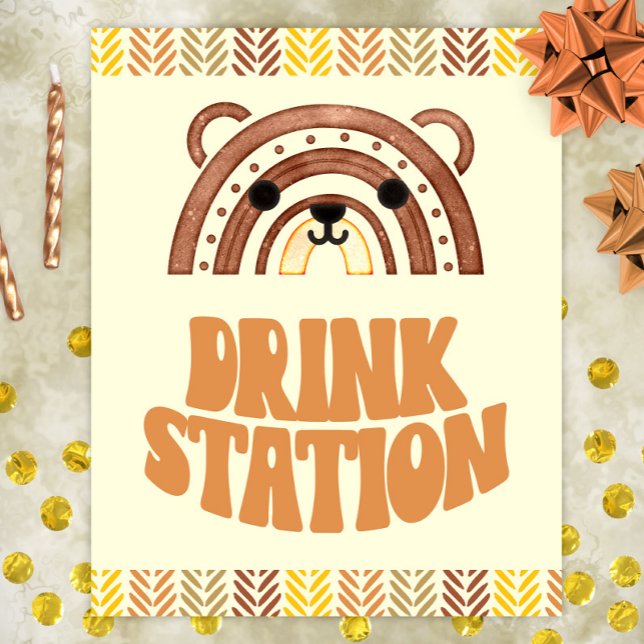 Affiche 8x10 Drink Station Ours Boho Woodland Anniversaire (Créateur téléchargé)