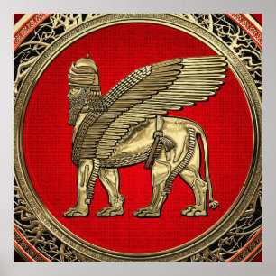 Affiche [900] Assyrian Winged Lion - Gold Lamassu