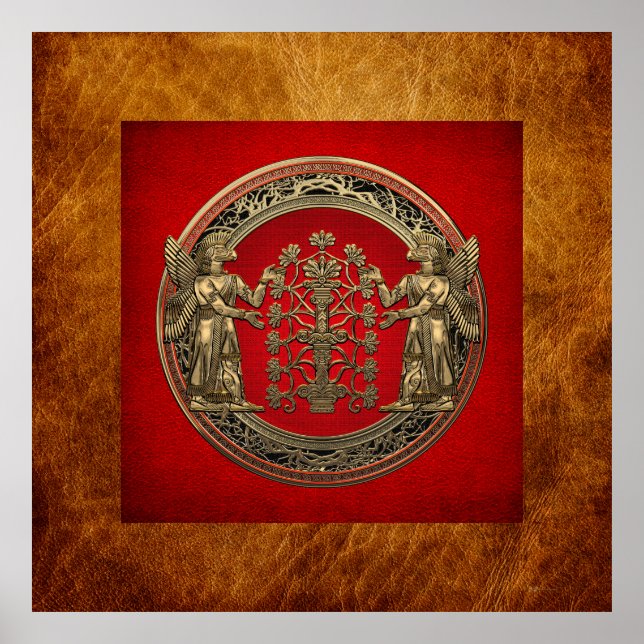 Affiche [900] Deux Ninurtas d'or avec arbre de vie (Devant)