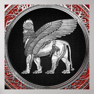 Affiche [900] Lion ailé assyrien - Lamassu argenté