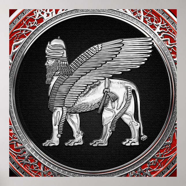 Affiche [900] Lion ailé assyrien - Lamassu argenté (Devant)