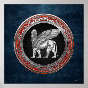 Affiche [900] Lion ailé assyrien - Lamassu argenté