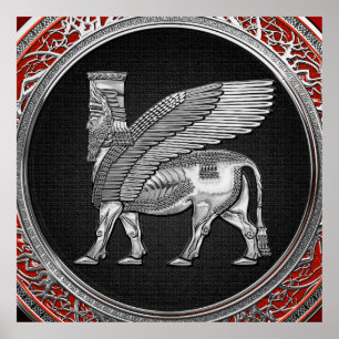 Affiche [900] Taureau ailé assyrien - Lamassu argenté