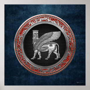 Affiche [900] Taureau ailé assyrien - Lamassu argenté