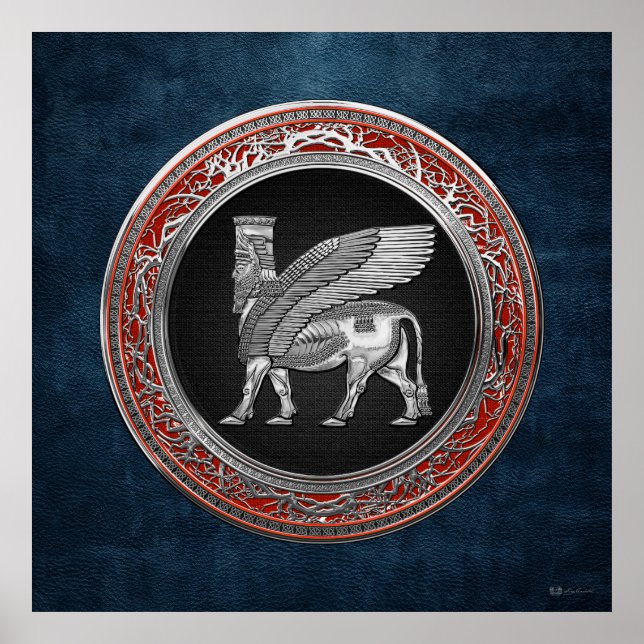 Affiche [900] Taureau ailé assyrien - Lamassu argenté (Devant)