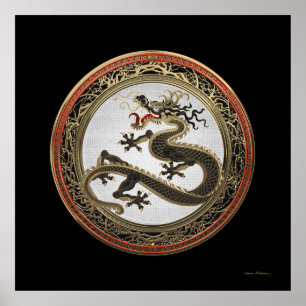 Affiche [901] Dragon oriental sacré noir et or