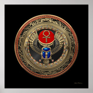 Affiche [901] Sacred Gold Egyptian Winged Scarab with Ankh