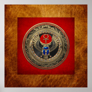 Affiche [901] Sacred Gold Egyptian Winged Scarab with Ankh