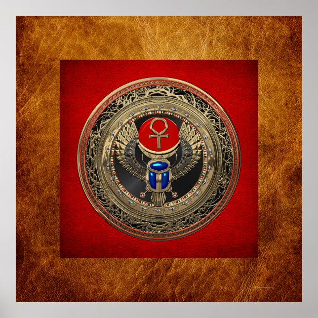 Affiche [901] Scarab en or sacré égyptien ailé avec Ankh (Devant)