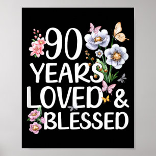 Affiche 90 Ans Aimé Et Béni Floral 90e Anniversaire