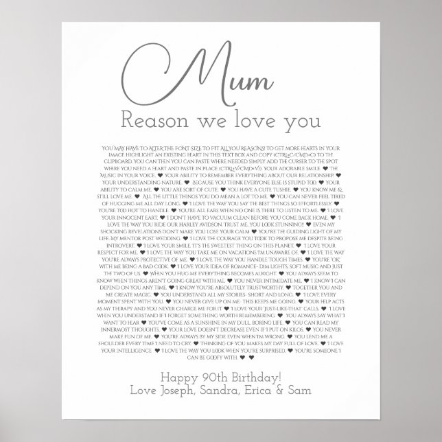 Affiche 90 choses que nous aimons chez vous (Devant)